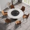59.05" Modern Artificial Stone Round Carbon Steel Base Dining Table, Black Artificial Stone Turntable - White / Black - Image 4