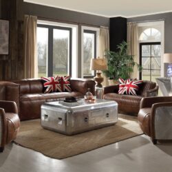 Brancaster - Top Grain Leather Living Room Set - Brown