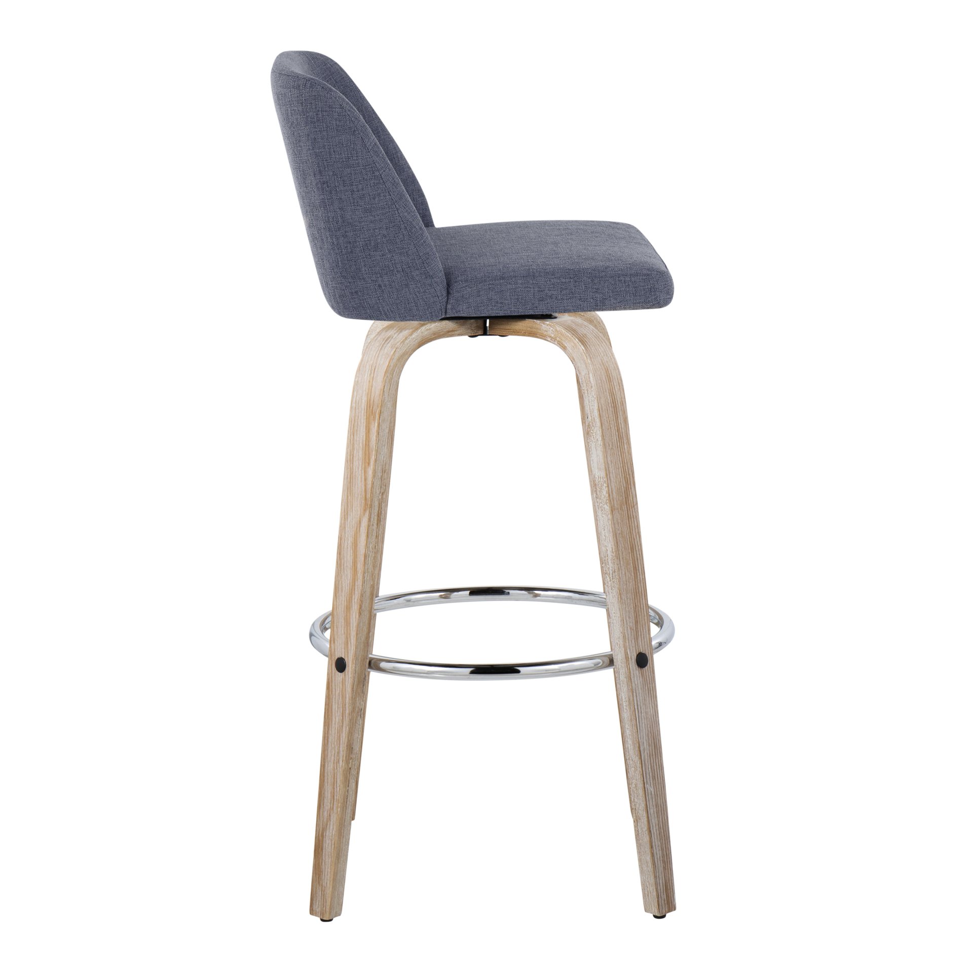 Toriano - Contemporary Fixed Height Barstool With Swivel With Round Footrest (Set of 2) - Whitewashed / Blue - Image 3