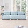 Elegant 3 Seater Sofa With Lumbar Pillow Chenille Upholstery Ergonomic Design Wooden Base - Sky Blue - Image 20