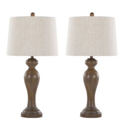 Peppa - Farmhouse Poly Table Lamp (Set of 2) - Opal Gray / Natural Woven