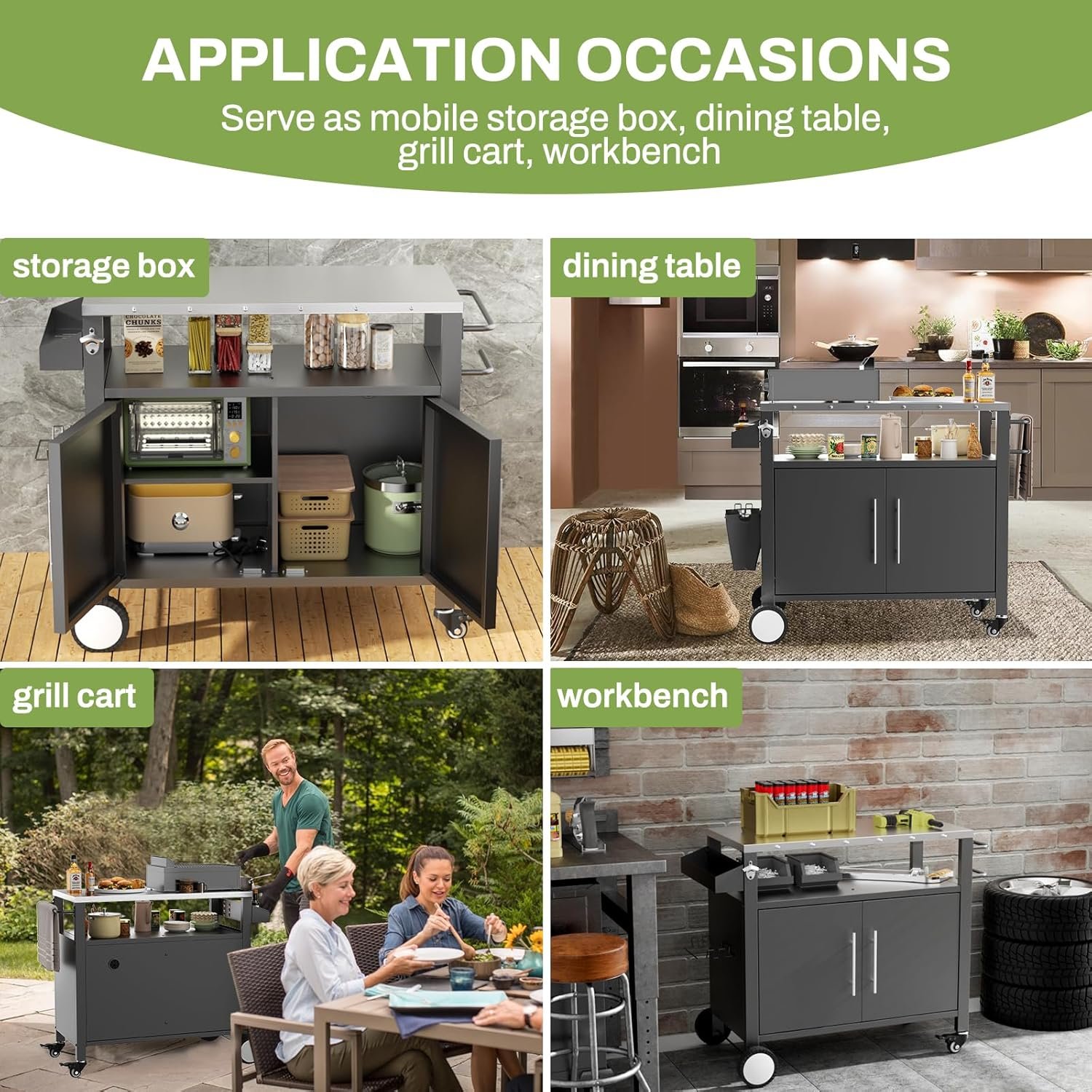 Outdoor Grill Cart With 2 Doors And Patio Furniture Stainless Steel Tabletop - Black / Silver - Image 5