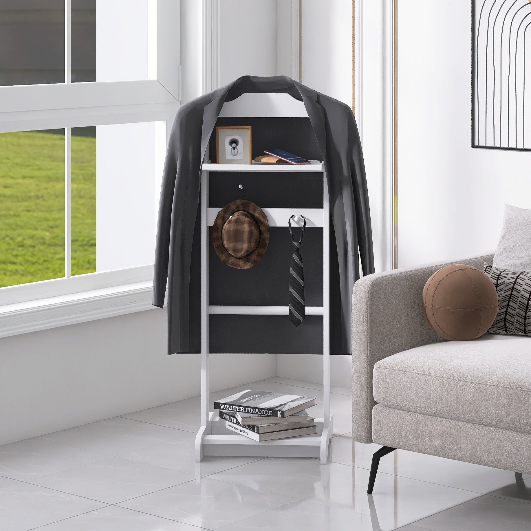 Accent Portable Garment Rack, Clothes Valet Stand With Storage Organizer - White - Image 4