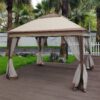 Outdoor Pop Up Gazebo Canopy 11 X 11 Ft With 2 Tier Soft Top And Removable Zipper Netting - Coffee - Image 12