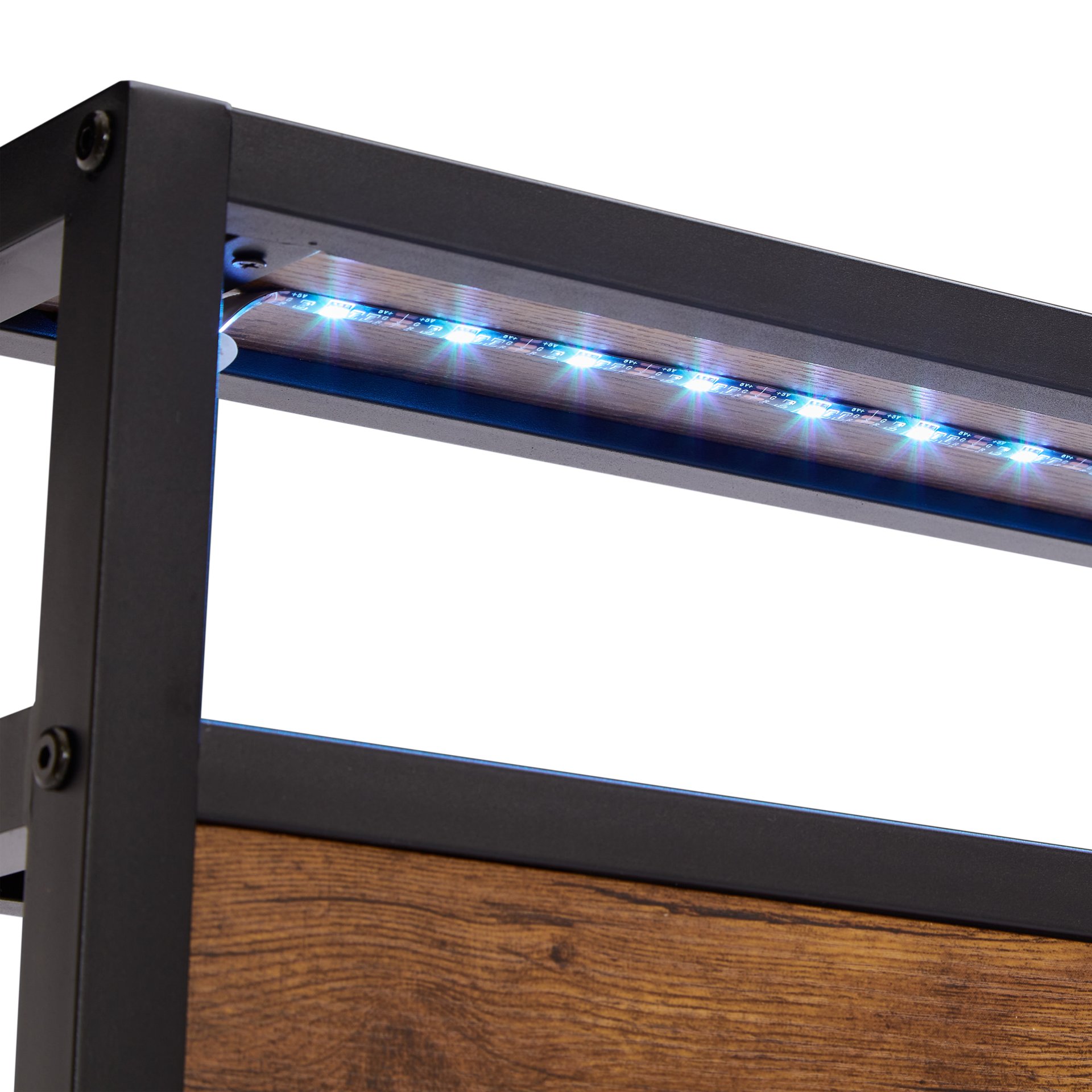 Full Size Metal Platform Bed Frame With Wooden Headboard And Footboard With USB Liner, LED Lights, No Box Spring Needed, Large Under Bed Storage - Brown - Image 2