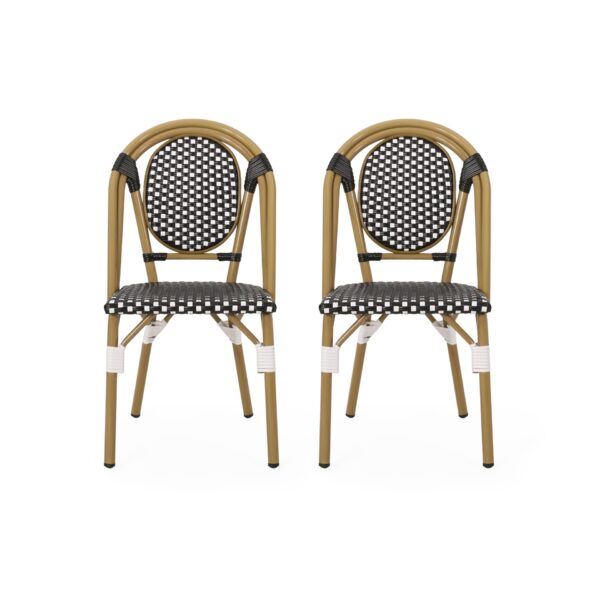 Outdoor Rattan And Aluminum French Bistro Chair Set - Black / White