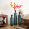 Modern Droplet Shaped Floor Vase Set, Glazed Metal Decorative Vases 3 Piece Home Decor - Aqua Blue - Image 7