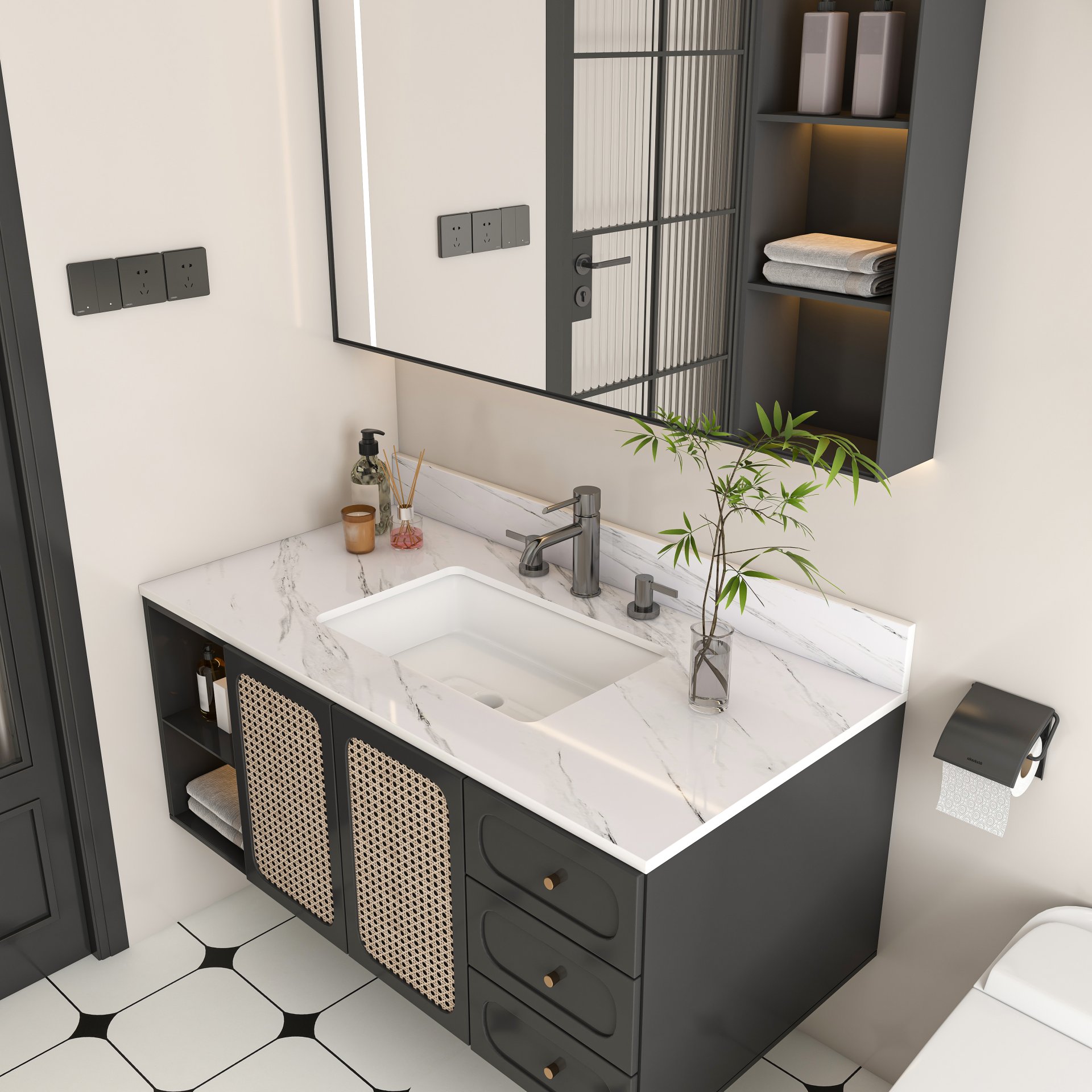 Elegant Marble Vanity Top, 43" Bathroom Vanity With Undermount Sink Sintered Stone, Bianco Carrara Venato - White - Image 14