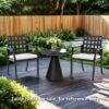 Modern Classic Cast Outdoor Patio Dining Chairs, Ergonomic Lattice Backrest Design, Sunbrella Cushion, Weather Resistant And Durable (Set of 2) - Ember Black - Image 4