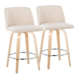 Toriano - Contemporary Fixed Height Counter Stool With Swivel With Round Footrest (Set of 2) - Natural / Cream