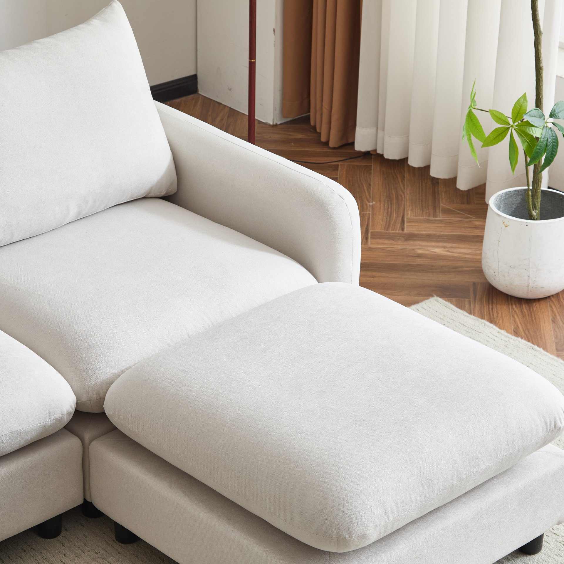3 Piece L Shaped Modular Free Combination Sectional Sofa Couch With Ottoman - White - Image 4