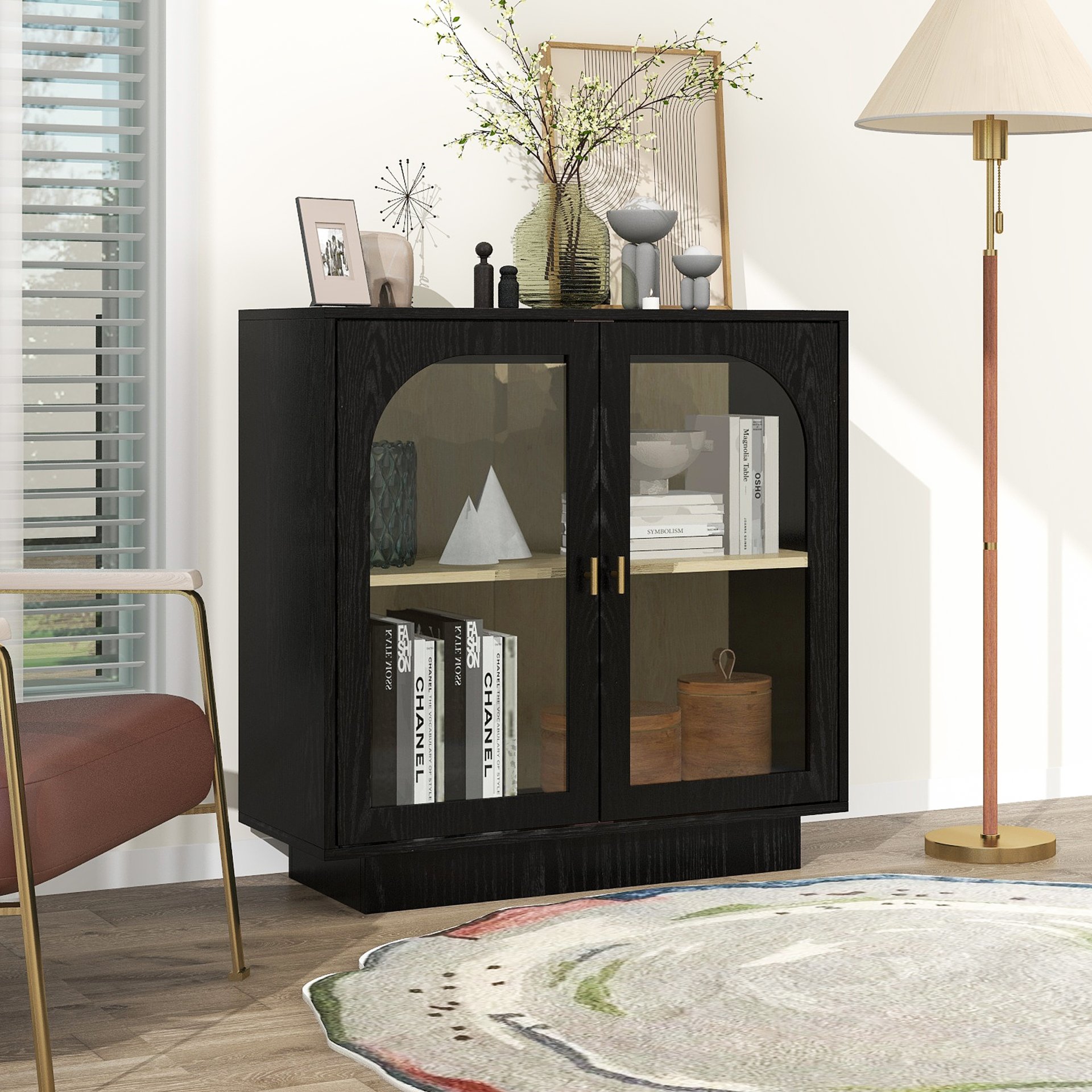 Storage Cabinet With Door For Living Room, Dining Room, Study - Black - Image 4