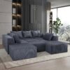 Luxury Modular U Shaped Sectional Sofa With Chaise Lounge And Bed Corduroy Upholstery - Gray - Image 7