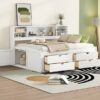Full Size Daybed With 2 Bedside Cabinets, Upper Shelves And 4 Drawers - White - Image 14