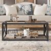 Industrial Style Coffee Table For Bedroom & Living Room With Tempered Glass & Wood Grain - Wood - Image 4