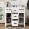 Bathroom Vanity Cabinet With Resin Integrated Sink 4 Drawers, 2 Doors - White - Image 3
