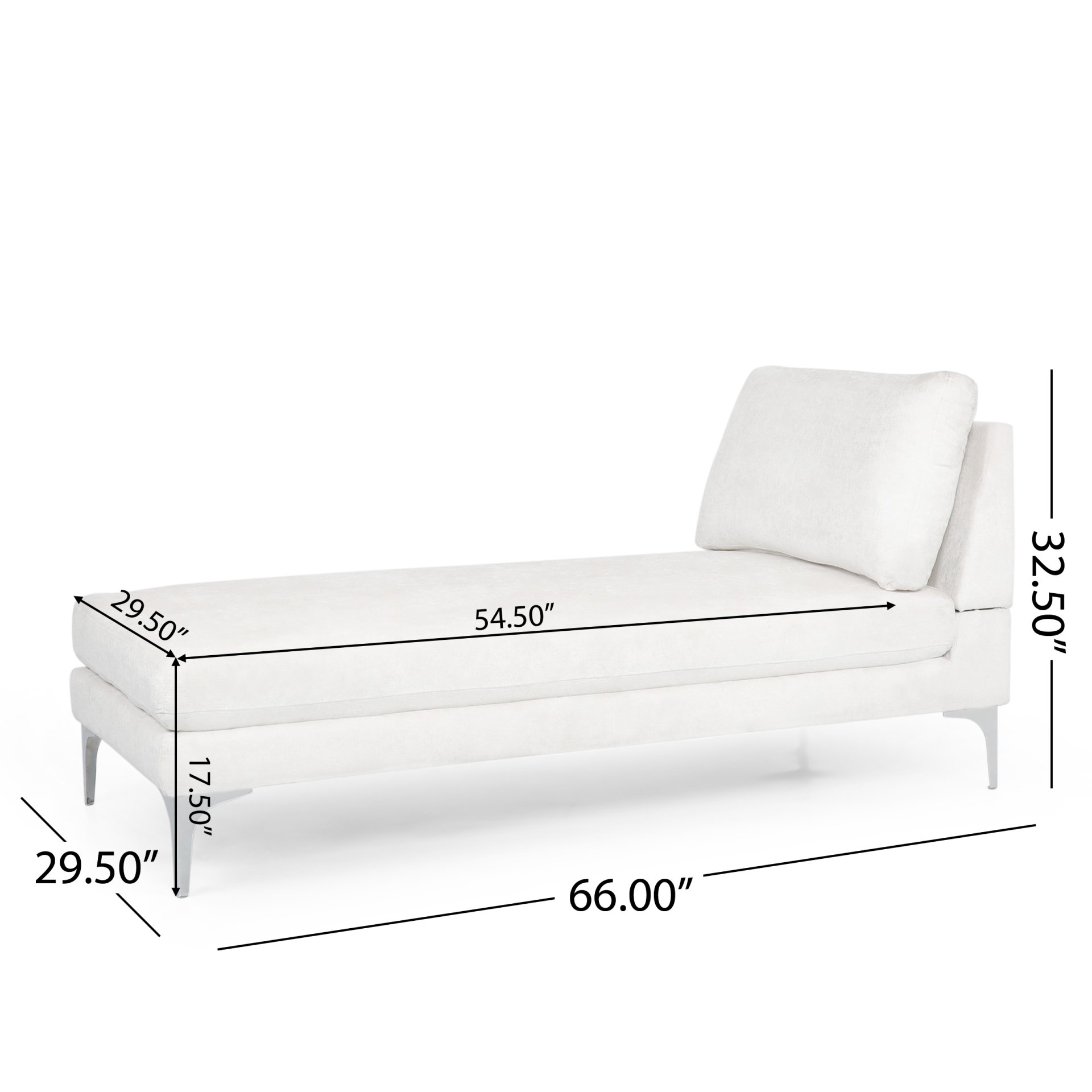 Fabric Upholstered Chaise Lounge With Iron Bracket Legs - Ivory - Image 3