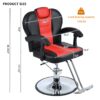 Classic Reclining Barber Chair Salon Chair For Hair Stylist With Heavy Duty Hydraulic Pump, 360° Rotation, Tattoo Chair Shampoo Beauty Salon Equipment, Max Load Weight 330 Lbs - Red / Black - Image 3