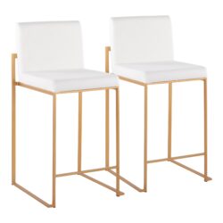 Fuji - Contemporary High Back Counter Stool (Set of 2) - Gold / White