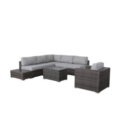 Contemporary 5 Person Wicker Patio Seating Set With Cushions, Modular Design - Brown