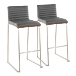 Mason Mara - Contemporary Fixed Height Barstool (Set of 2) - Walnut / Gray