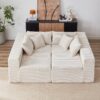 Corduroy Modular L Shaped Sectional Sofa, Luxury Floor Couch Set, 4 Piece Free Combination - Beige - Image 11