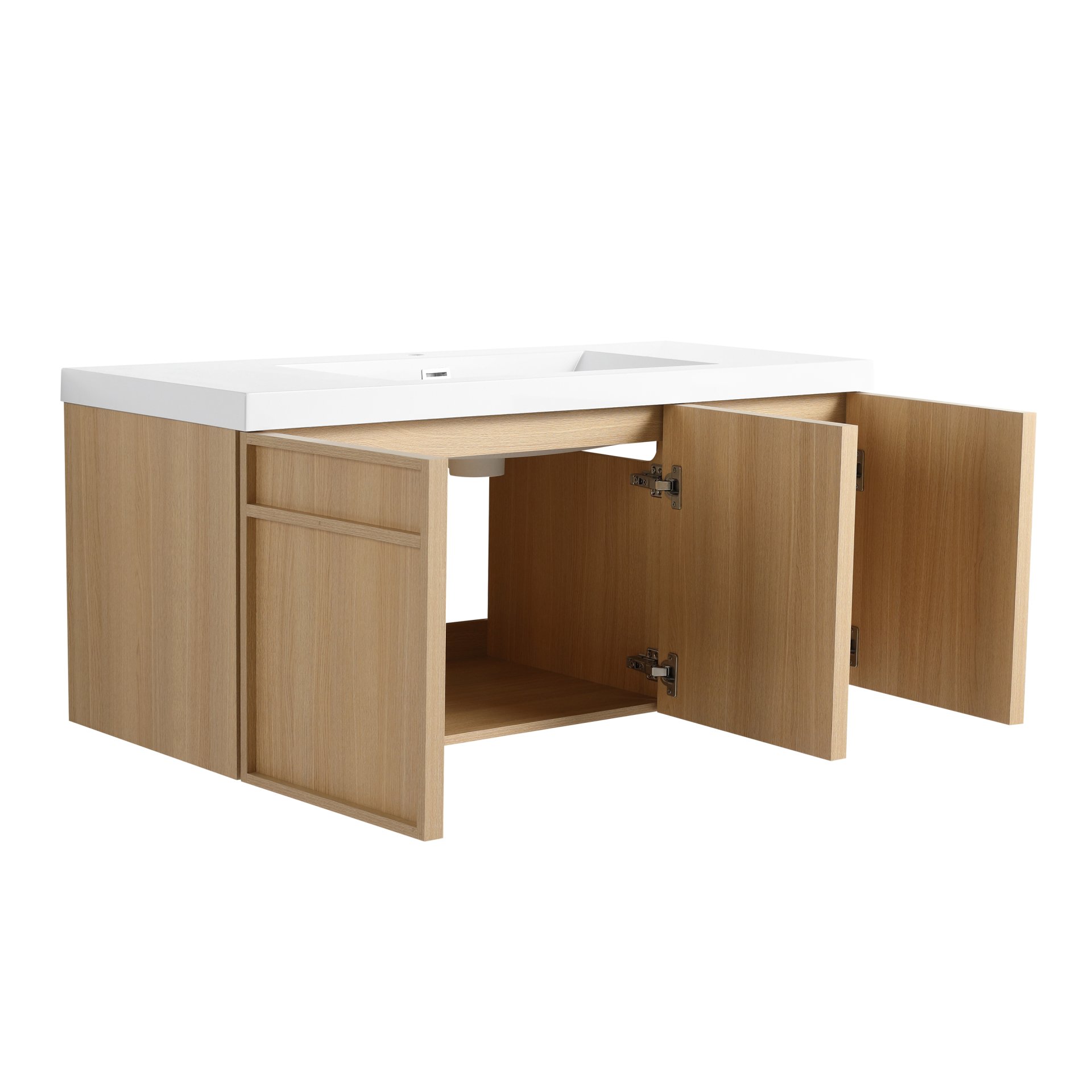 Original Wall Mounted Bathroom Vanity With Resin Sink And 3 Soft Closing Doors Plywood - Oak - Image 11