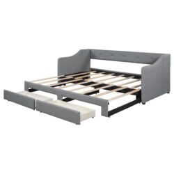 Twin Long To King Size Upholstered Daybed With 2 Drawers, Foam-Padded Sides And Back - Gray
