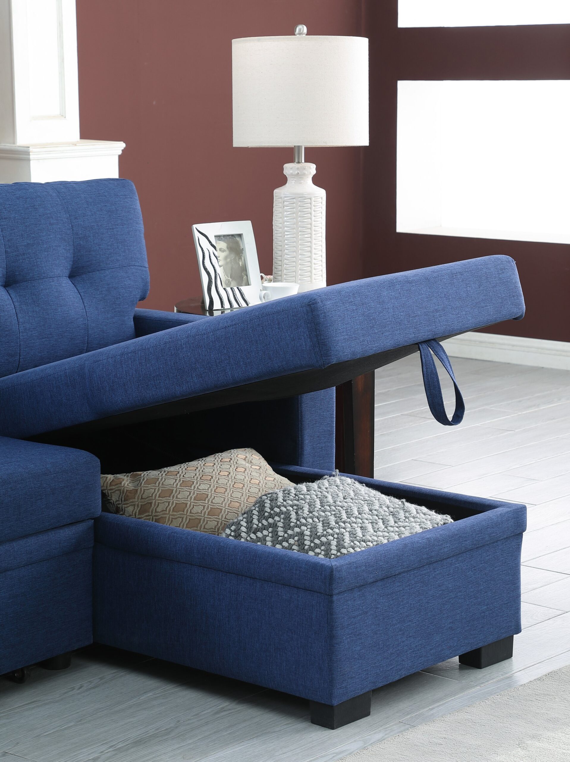 3 Piece Upholstered Sleeper Sofa - Blue - Image 8
