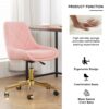 Modern Teddy Fleece Fabric Living Room Furniture Dining Chair With Gold Legs, Soft And Comfortable, Adjustable, Space Saving - Pink - Image 6