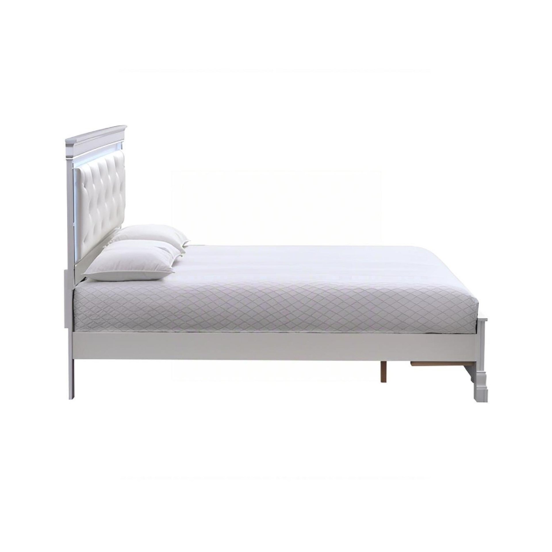 Verona - Full Bed With Upholstered Headboard And LED Accent Lighting - White - Image 5