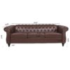 Rolled Arm Chesterfield Three Seater Sofa - Dark Brown - Image 3