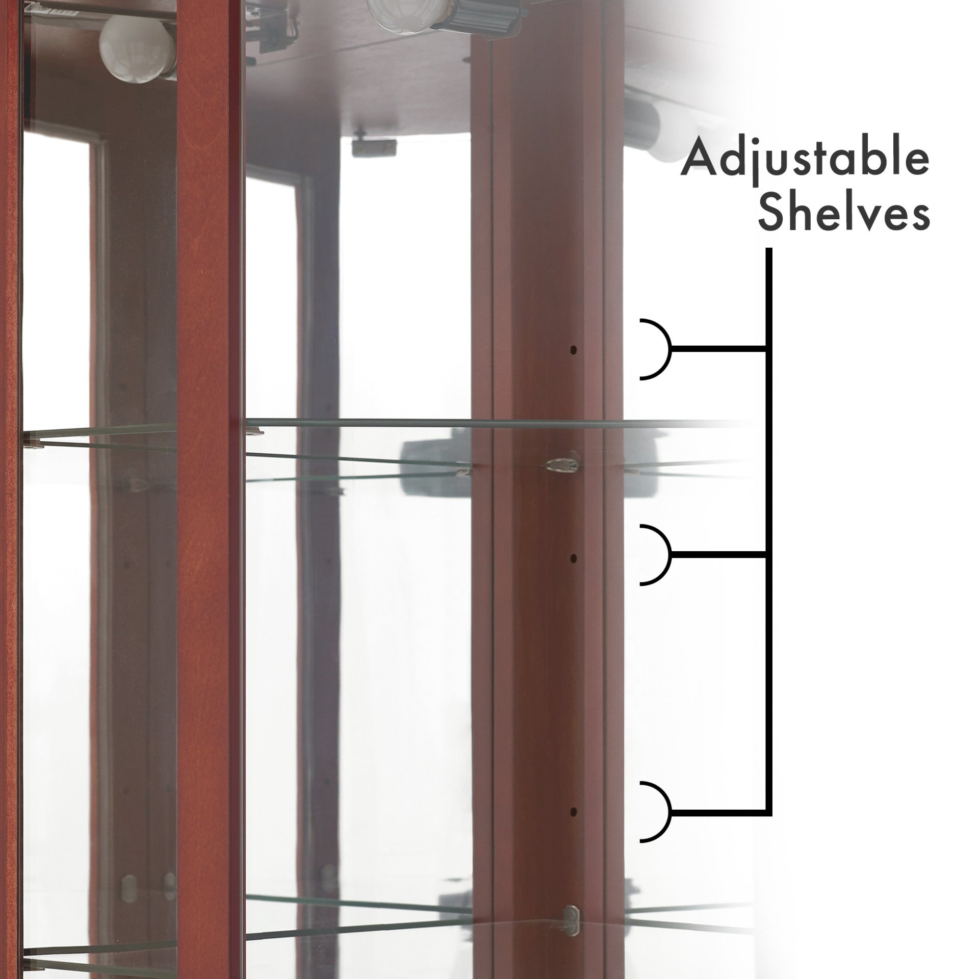6 Shelf Corner Curio Display Cabinet With Lights, Mirrors And Adjustable Shelves (E26 Light Bulb Not Included) - Cherry - Image 12