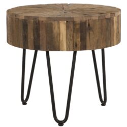Contemporary Rustic Wood Round End Table With Iron Hairpin Legs - Black / Brown