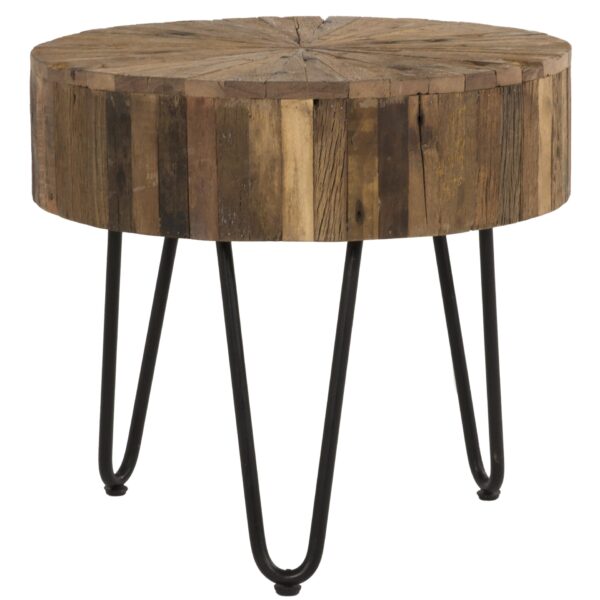 Contemporary Rustic Wood Round End Table With Iron Hairpin Legs - Black / Brown