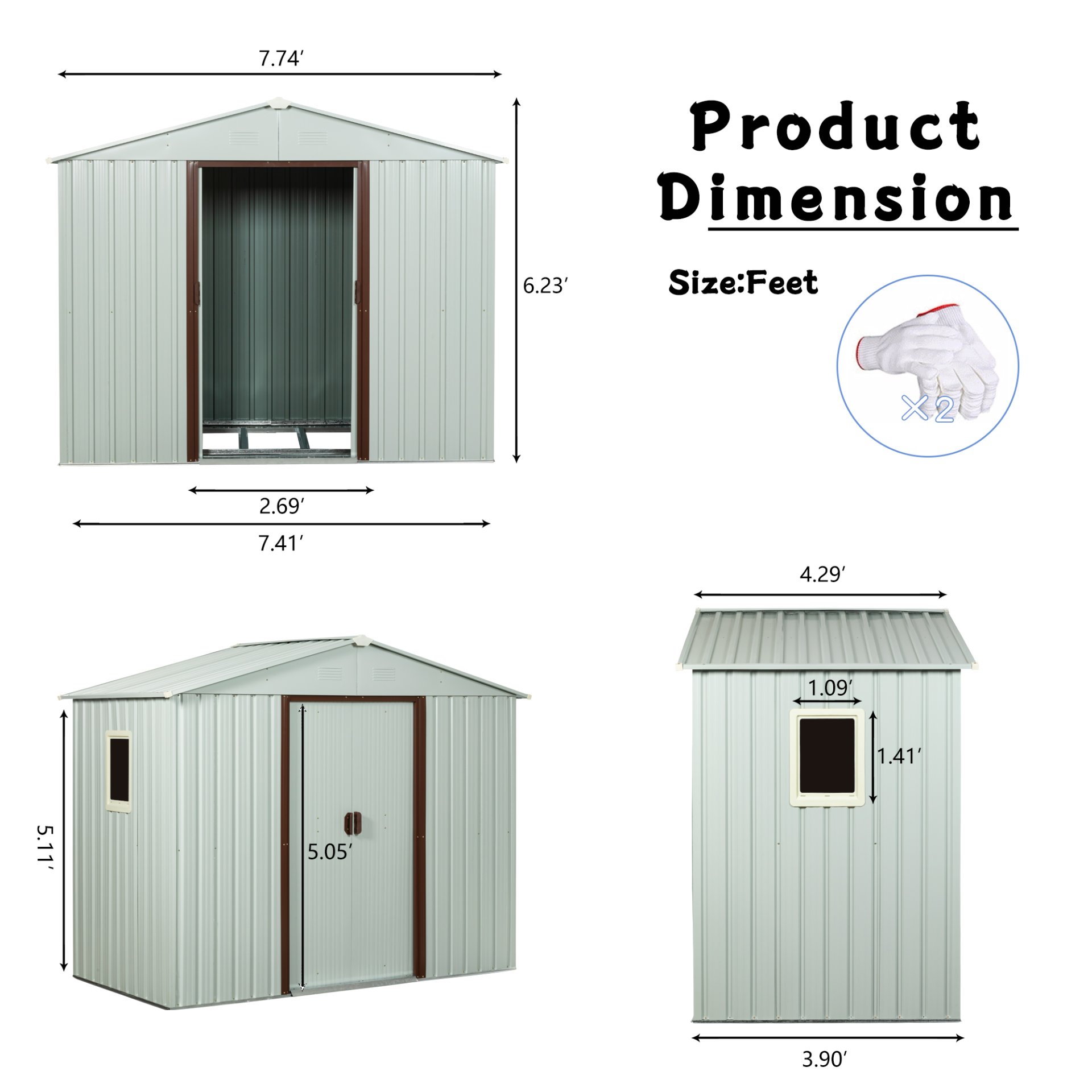 88.98" Outdoor Metal Storage Shed With Window - White - Image 9