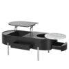 Lift Top Coffee Table With 360 Degree Marble Patterned Rotating Tray, Hidden Compartment, Partially Assembled Wooden Center Table, Modern Oval Lift Tabletop For Home Living Room - Black - Image 19