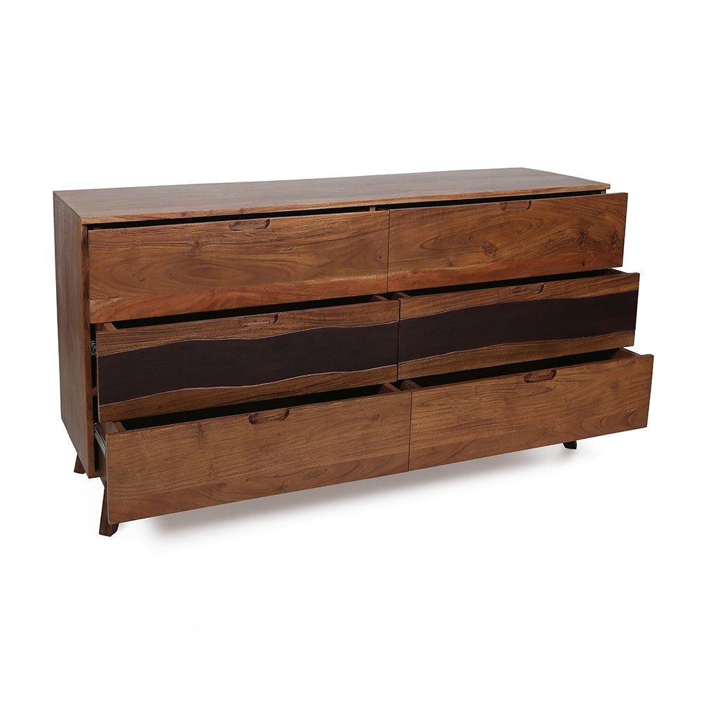 Sierra 6 Drawer Sideboard, Wood Credenza / Cabinets / Chests / Nightstands - Natural Wood / Brown - Image 4