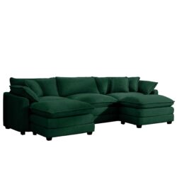 Stylish Oversized Modular Cushion Sofa With Ottoman L Shaped Corner Design Corduroy - Green