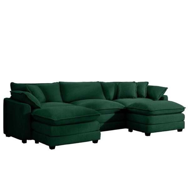 Stylish Oversized Modular Cushion Sofa With Ottoman L Shaped Corner Design Corduroy - Green