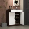 Freestanding Wooden Shoe Cabinet, 4 Tier Organizer With Drawer - White / Walnut - Image 8