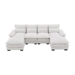 Modern U-Shaped Sectional Sofa With Waist Pillows, 6 Seat Upholstered Symmetrical Sofa Furniture, Sleeper Sofa Couch With Chaise Lounge - White