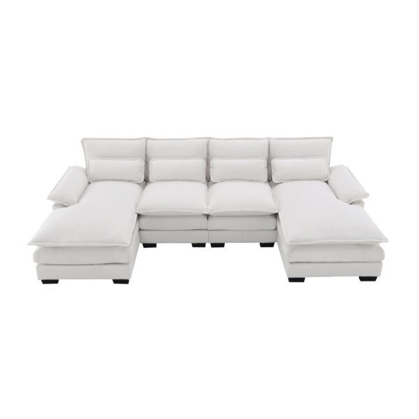 Modern U-Shaped Sectional Sofa With Waist Pillows, 6 Seat Upholstered Symmetrical Sofa Furniture, Sleeper Sofa Couch With Chaise Lounge - White