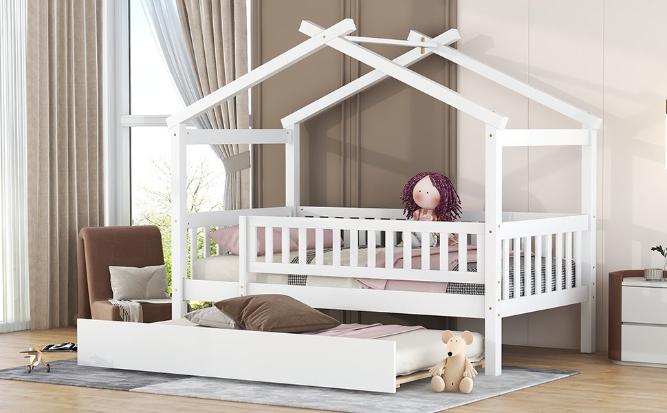 Twin Size House Bed & Twin Size Trundle - White - Image 15