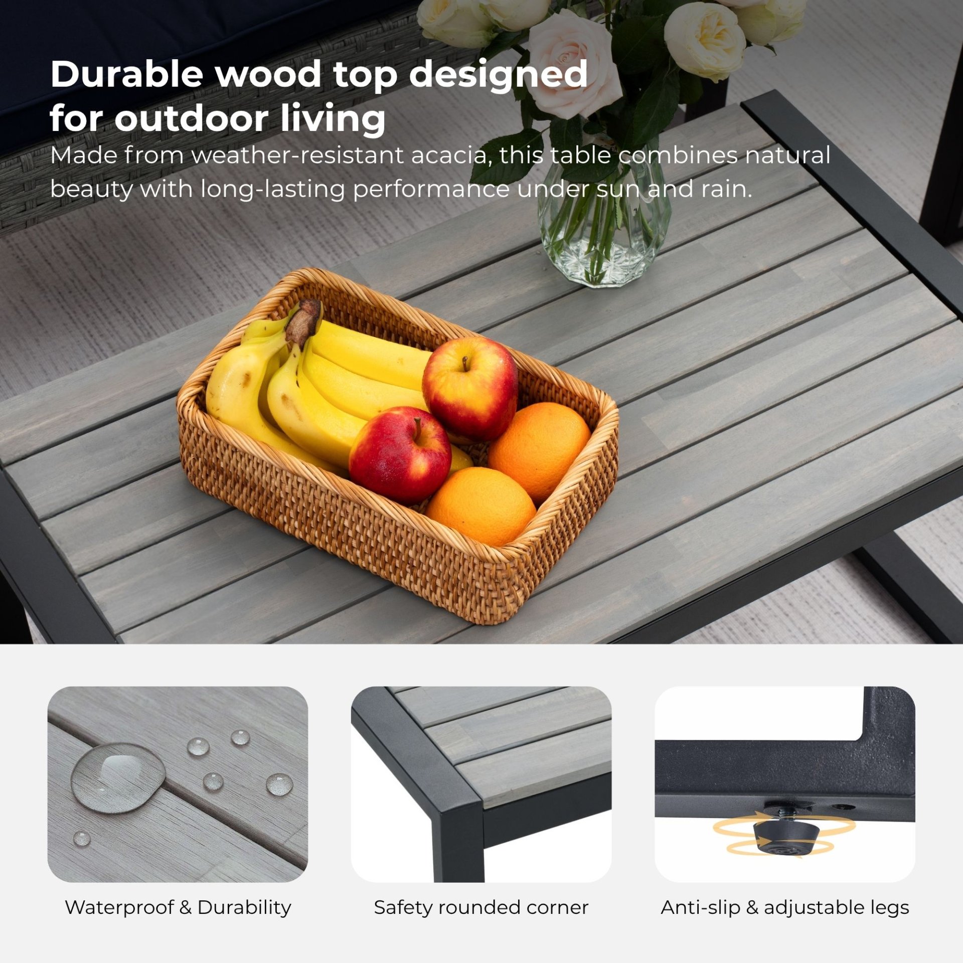 4 Piece Patio Furniture Set With Gray Acacia Wood Table Top - White - Image 6