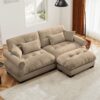 Modern 2 Seater Sofa With Ottoman Round Bolster Armrests Waist & Throw Pillows - Camel - Image 6