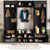 Wide Hall Tree With Shoe Storage, 4 In 1 Entryway Bench With 8 Cubbies, 7 Coat Hooks & Adjustable Shelf For Hallway - Black - Image 8