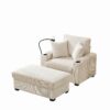 Oversized Chaise Lounge Chair With Ottoman And Storage, Comfy Corduroy Recliner - Beige - Image 7