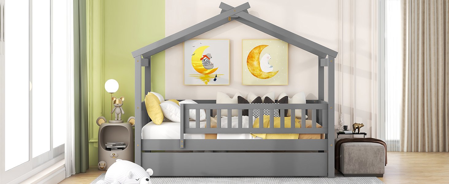 Twin Size House Bed & Twin Size Trundle - Gray - Image 15