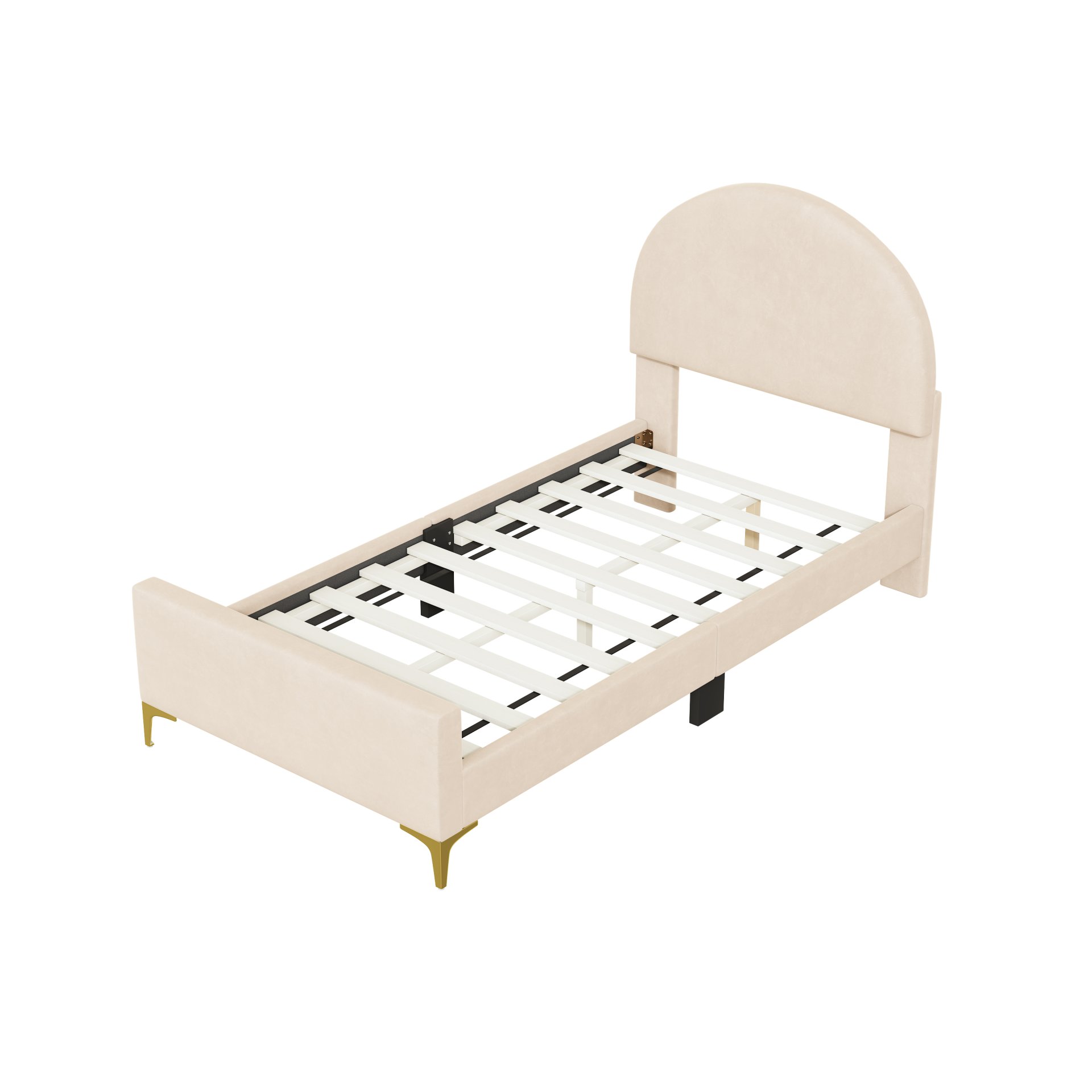 Twin Size Upholstered Platform Bed With Classic Semi-Circle Shaped Headboard And Mental Legs - Beige - Image 4
